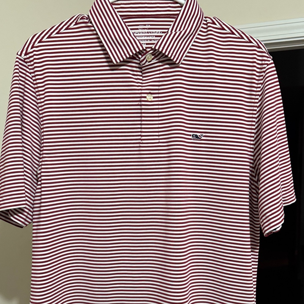 Vineyard Vines Maroon and White Striped Polo